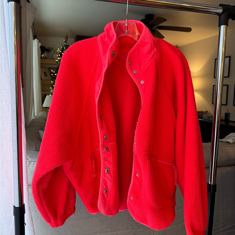 Free people Neon Coral Fleece Jacket